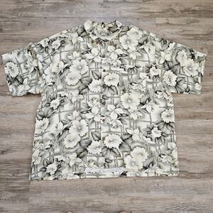 Vintage Tommy Bahama Men's Floral Bamboo 100 Silk Hawaiian Buttom Down Shirt XXL
